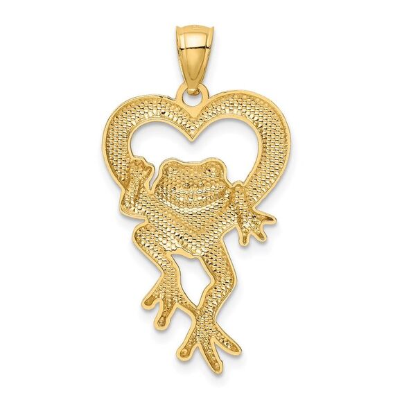14k Yellow Gold and White Rhodium Two Tone Frog and Heart Pendant - Picture 3 of 5